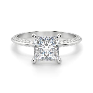 Knife-Edge Accented Princess Cut Engagement Ring, Default, 14K White Gold, Platinum