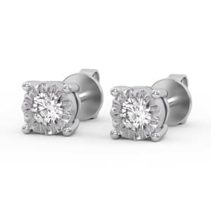  Miracle Plate Illusion Stud Earrings, 0.12 Ct. Tw, Lab Grown Diamond, Hover, 14K White Gold