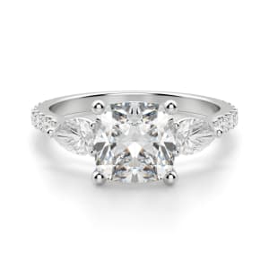Pear Side Stone Accented Cushion Cut Engagement Ring, Default, 14K White Gold, Platinum