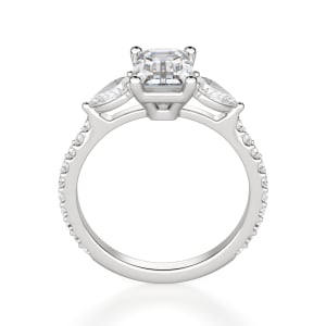 Pear Side Stone Accented Emerald Cut Engagement Ring, Hover, 14K White Gold, Platinum