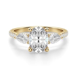 Pear Side Stone Accented Oval Cut Engagement Ring, Default, 14K Yellow Gold,