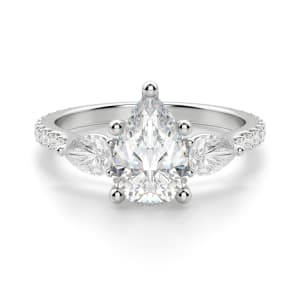Pear Side Stone Accented Pear Cut Engagement Ring, Default, 14K White Gold, Platinum