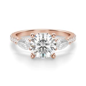 Pear Side Stone Accented Round Cut Engagement Ring, Default, 14K Rose Gold,