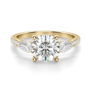 Pear Side Stone Accented Round Cut Engagement Ring, Default, 14K Yellow Gold,
