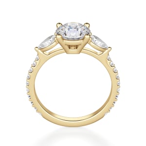 Pear Side Stone Accented Round Cut Engagement Ring, Hover, 14K Yellow Gold,