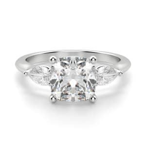 Pear Side Stone Classic Cushion Cut Engagement Ring, Default, 14K White Gold, Platinum