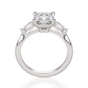 Pear Side Stone Classic Cushion Cut Engagement Ring, Hover, 14K White Gold, Platinum