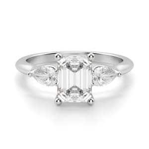 Pear Side Stone Classic Emerald Cut Engagement Ring, Default, 14K White Gold, Platinum