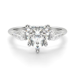 Pear Side Stone Classic Heart Cut Engagement Ring, Default, 14K White Gold, Platinum