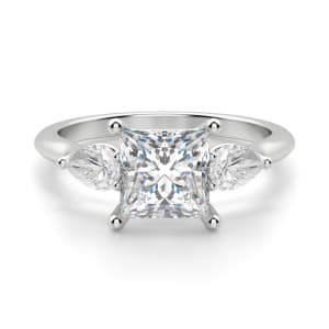 Pear Side Stone Classic Princess Cut Engagement Ring, Default, 14K White Gold, Platinum