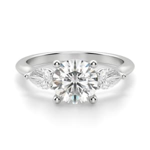 Pear Side Stone Classic Round Cut Engagement Ring, Default, 14K White Gold, Platinum