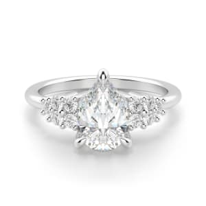 Plumeria Pear Cut Engagement Ring, Default, 14K White Gold,