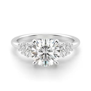 Plumeria Round Cut Engagement Ring, Default, 14K White Gold,