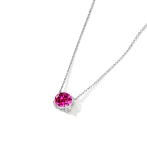 Round Cut Claw Prong Necklace, Hot Pink, Hover, Sterling Silver