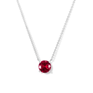 Round Cut Claw Prong Necklace, Vivid Red, Default, Sterling Silver,