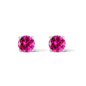 Round Cut Claw Prong Stud Earrings, Hot Pink, Default, Sterling Silver