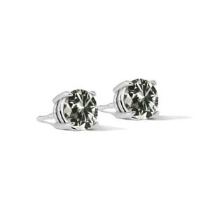 Round Cut Claw Prong Stud Earrings, Stone Grey, Hover, Sterling Silver