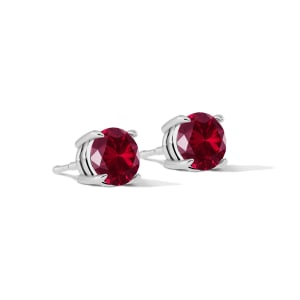 Round Cut Claw Prong Stud Earrings, Vivid Red, Hover, Sterling Silver