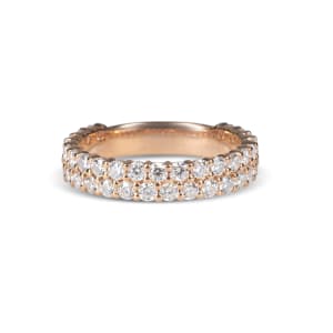 Round Cut Pave Semi-Eternity Band, 1 1/4 Tcw DEW, Ring Size 6.75, 14KRose Gold, Moissanite, Default,