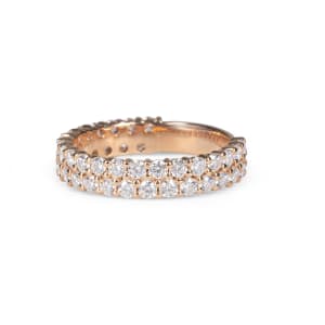 Round Cut Pave Semi-Eternity Band, 1 1/4 Tcw DEW, Ring Size 6.75, 14KRose Gold, Moissanite, Hover,