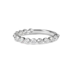 Round Cut Shared Prong Semi-Eternity Band, 1 Tcw  DEW, Ring Size 6.75, 14K White Gold, Lab Grown Diamond, Hover,
