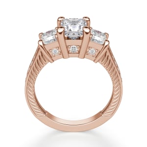 Sage Three Stone Princess Cut Engagement Ring, Hover, 14K Rose Gold,