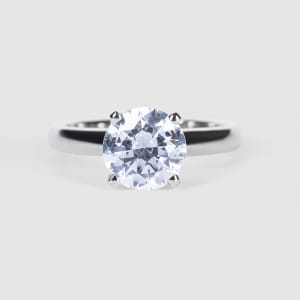 Tapered Classic Engagement Ring With 2.00 ct Round Center DEW, Ring Size 7.25-10, 14K White Gold, Default, 