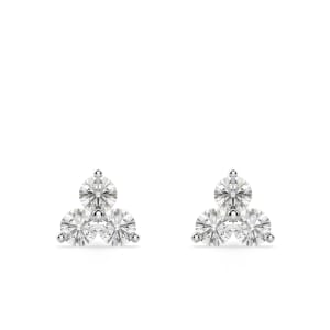 Three Stone Cluster Stud Earrings, Sterling Silver, Default, 