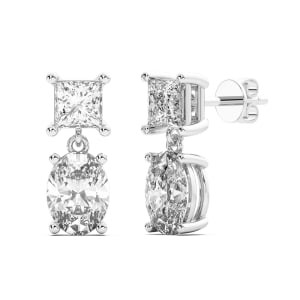 Leto Princess-Oval Cut Drop Earrings, 3.00 Ct. Tw., Hover, 14K White Gold,