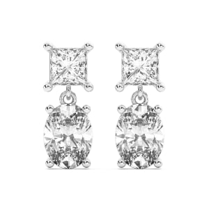 Leto Princess-Oval Cut Drop Earrings, 3.00 Ct. Tw., Default, 14K White Gold,