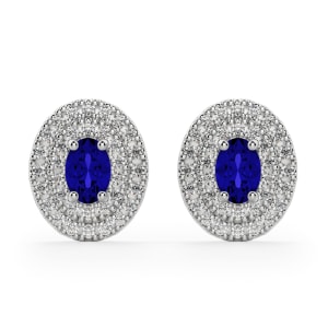 Almeria Sapphire Stud Earrings, 14K White Gold, Default, 