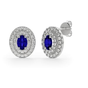 Almeria Sapphire Stud Earrings, 14K White Gold, Hover, 