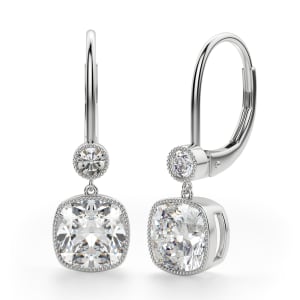 Asteria Cushion Cut Leverback Earrings, 14K White Gold, Hover, 