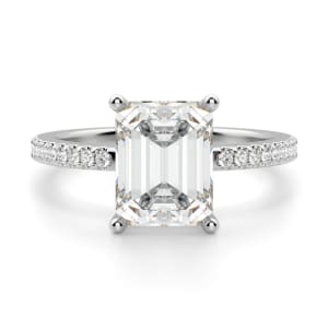 Basket Set Accented Emerald cut Engagement Ring, 14K White Gold, Default, Platinum, 