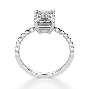 Beaded Band Emerald cut Engagement Ring, Hover, 14K White Gold, 
