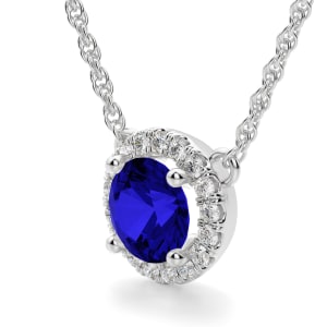 Berlin Sapphire Halo Necklace, 14K White Gold, Hover, 