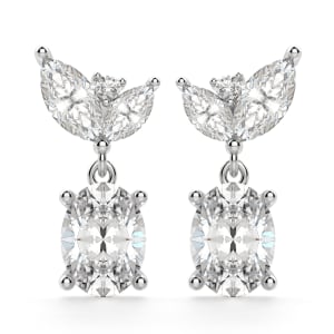 Camellia Oval cut Drop Earrings, Default, 14K White Gold, 