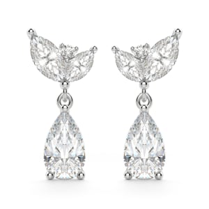 Camellia Pear Cut Drop Earrings, Default, 14K White Gold, 