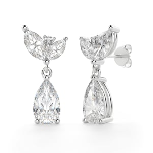 Camellia Pear Cut Drop Earrings, 14K White Gold, Hover, 