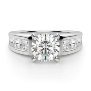 Escada Round Cut Engagement Ring, Default, 14K White Gold, 