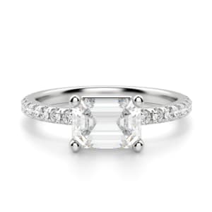 East-West Accented Basket Emerald cut Engagement Ring, Default, 14K White Gold, 