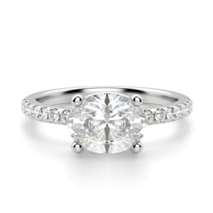 East-West Accented Basket Oval cut Engagement Ring, Default, 14K White Gold, 