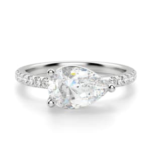 East-West Accented Basket Pear cut Engagement Ring, Default, 14K White Gold, 