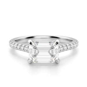 East-West Accented Trellis Emerald cut Engagement Ring, Default, 14K White Gold, Platinum,