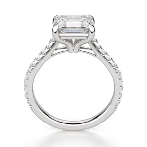 East-West Accented Trellis Emerald cut Engagement Ring, Hover, 14K White Gold, Platinum,