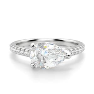 East-West Accented Trellis Pear cut Engagement Ring, Default, 14K White Gold, Platinum,