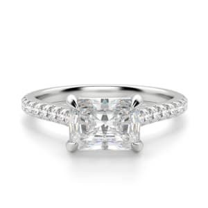 East-West Accented Trellis Radiant cut Engagement Ring, Default, 14K White Gold, Platinum,