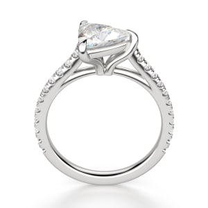 East-West Accented Trellis Trillion cut Engagement Ring, Hover, 14K White Gold, Platinum,