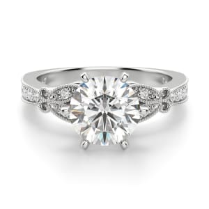 French Quarter Round Cut Engagement Ring, Default, 14K White Gold, 