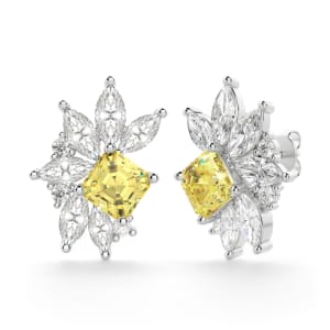 Gardenia Canary Cluster Stud Earrings, 14K White Gold, Hover, 